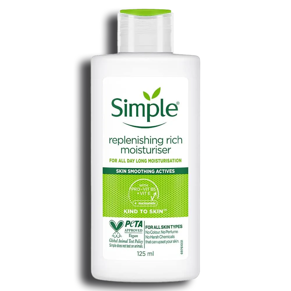 کننده و آبرسان ریچ سیمپل مناسب انواع پوست به خصوص پوست خشک Simple Replenishing Rich Moisturiser صفحه اصلی